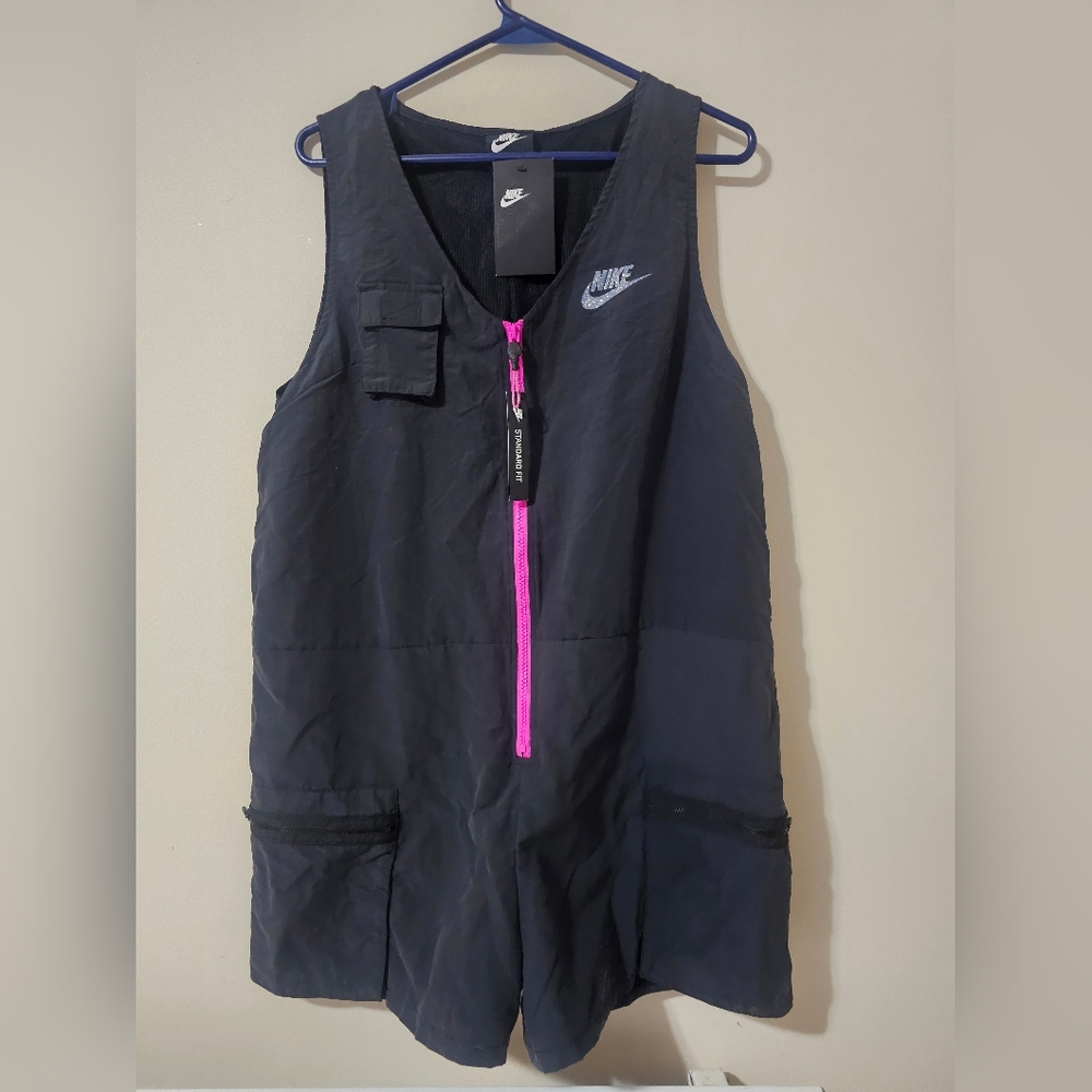 Womens Nike Icon Clash Romper Nylon Utility Dress Zip Dark Gray Pink Size L